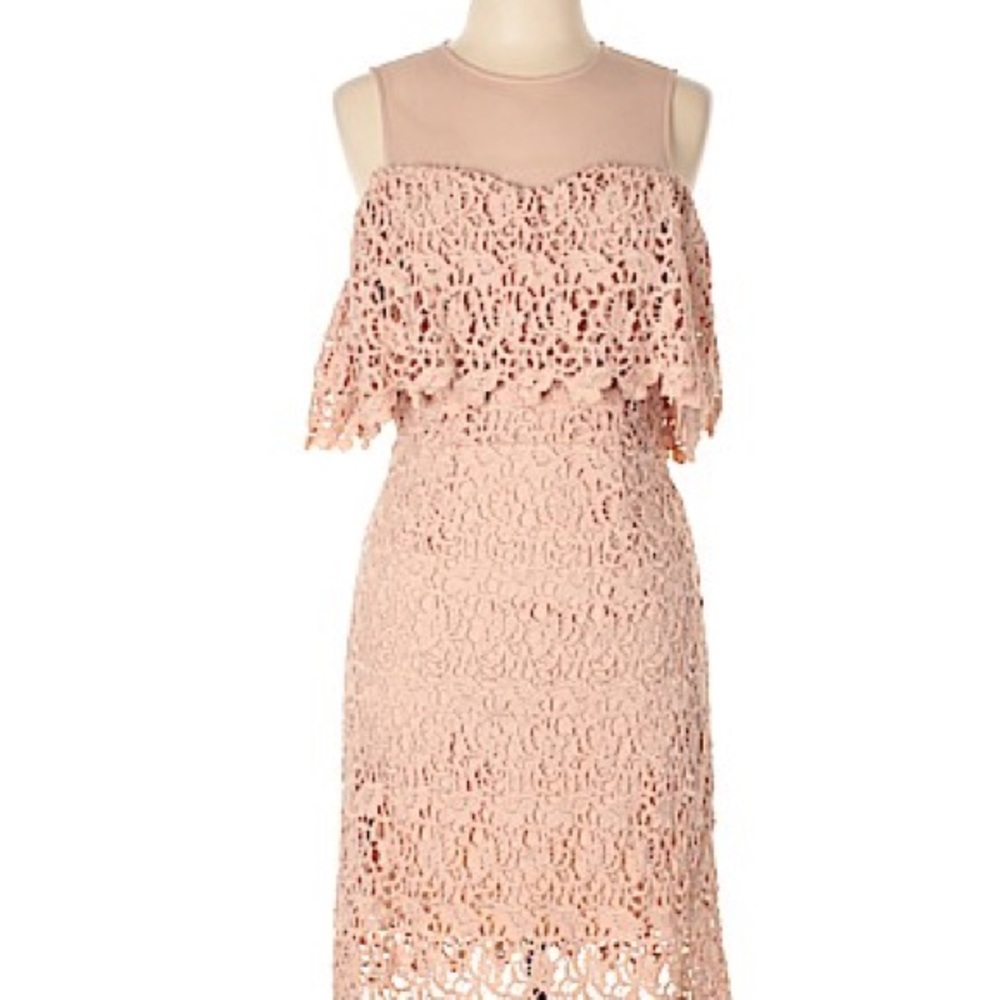 Pink Vintage Lace off the shoulder mini dress